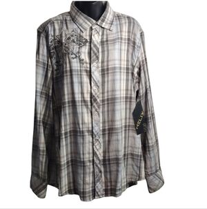 Helix Mens Gray Plaid Embroidered Button Down Long Sleeve Shirt Sz X-large NWT